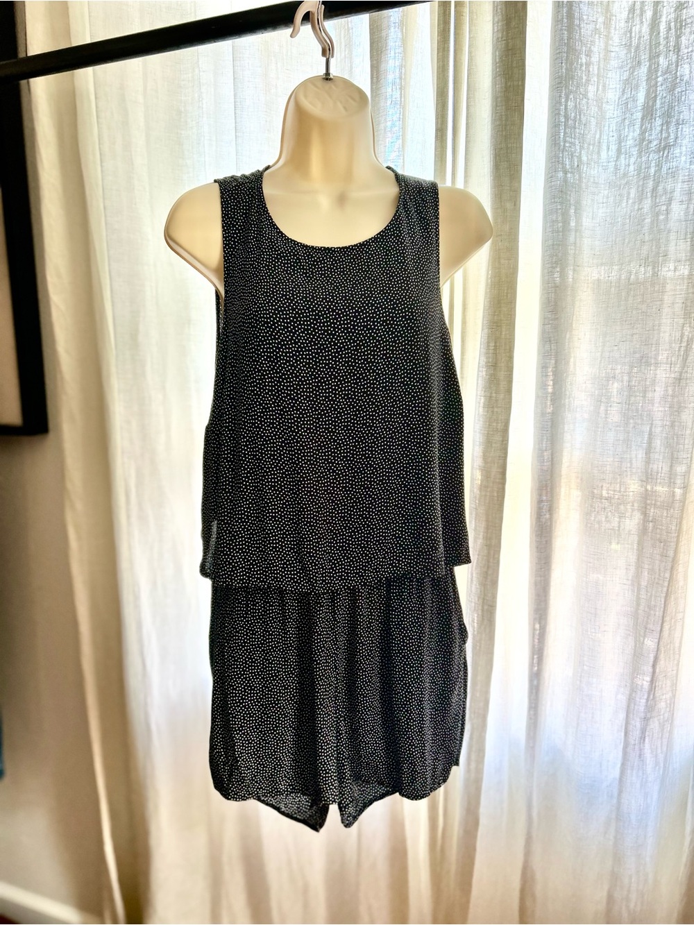 LOFT Black & White Polka Dot Open Back Romper — Size S